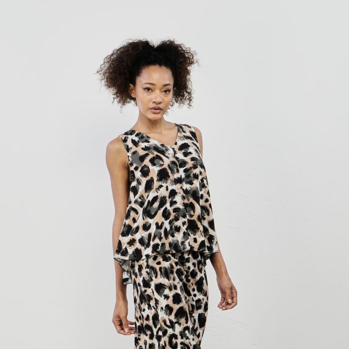 Top senza maniche nero fantasia animalier