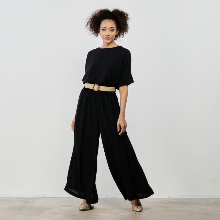 Pantaloni lunghi neri ampi con cintura