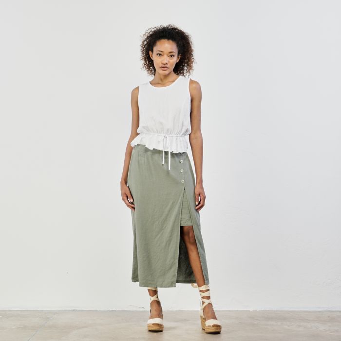 Gonna midi verde con spacco e bottoni