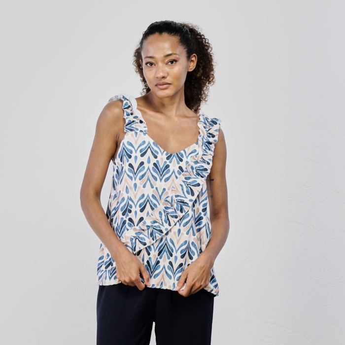 Top azzurro con volant