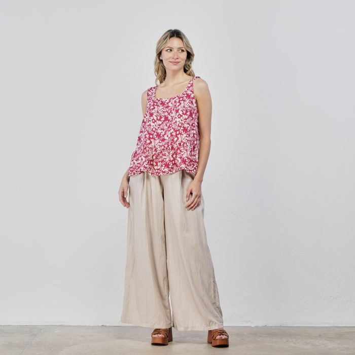 Pantaloni beige ampi con coulisse in vita