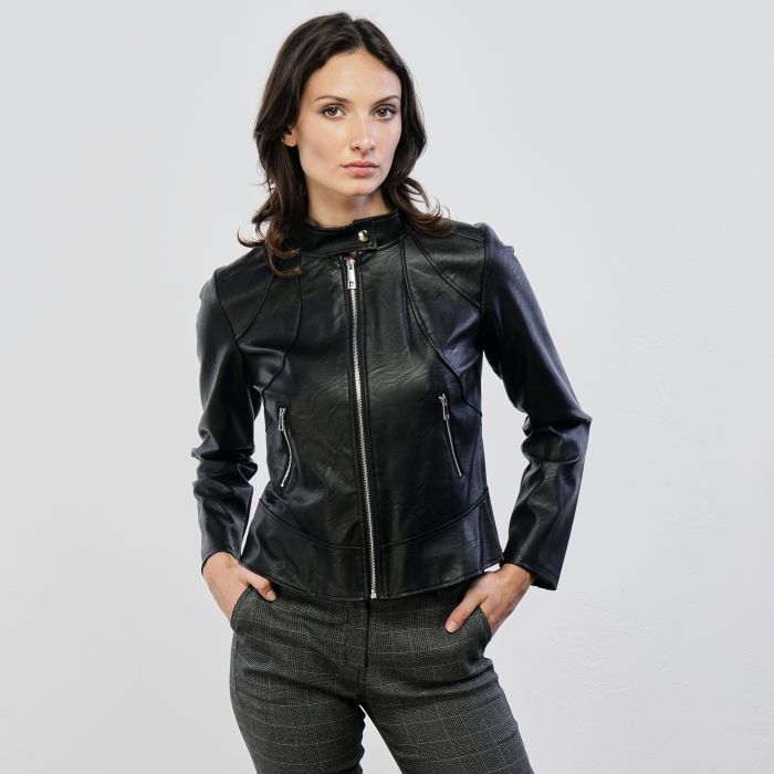 Giubbotto nero ecopelle modello biker