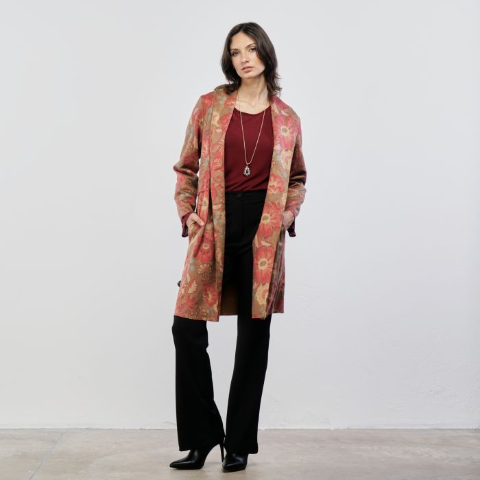 Cappotto marrone stampa fiori