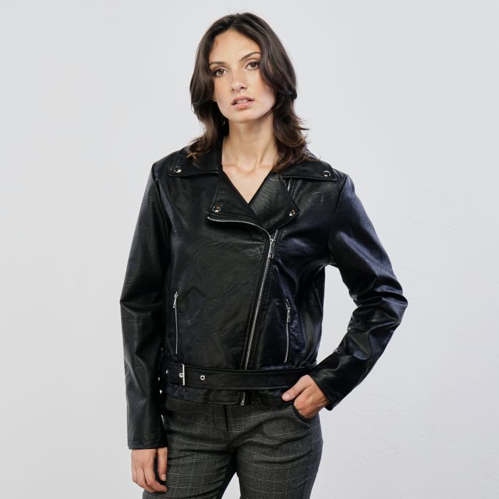Giubbotto nero ecopelle modello biker
