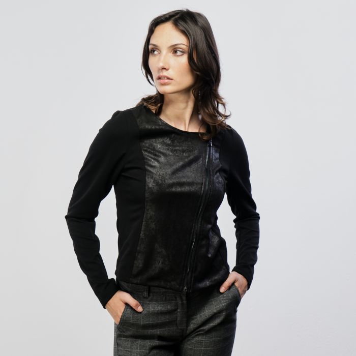 Giubbotto ecopelle nero con zip diagonale
