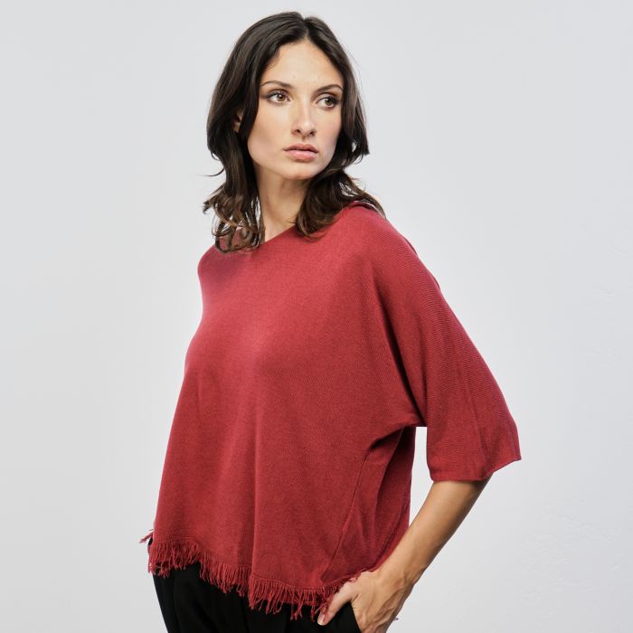 Maglione rosso scuro con frange