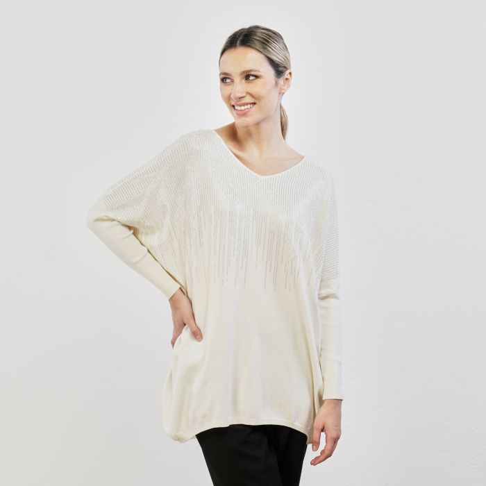 Maglia oversize bianca con dettaglio strass