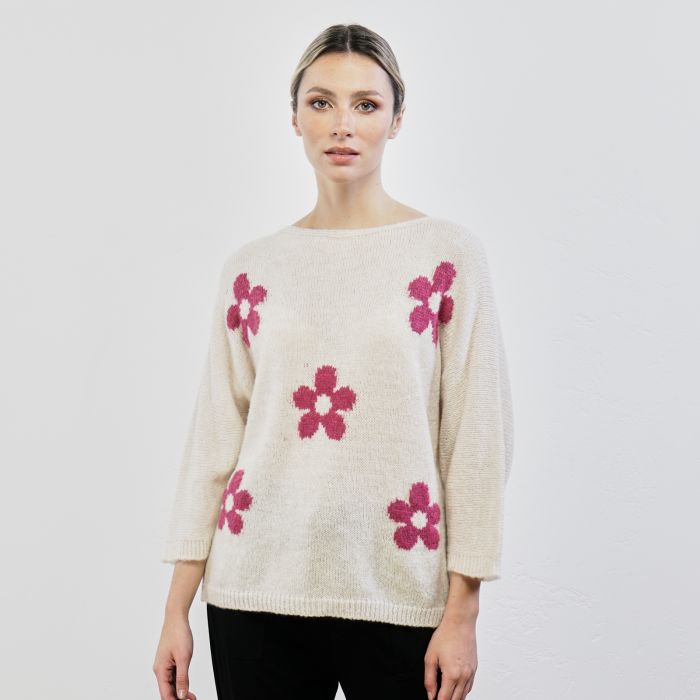 Maglione bianco con maxi fiori