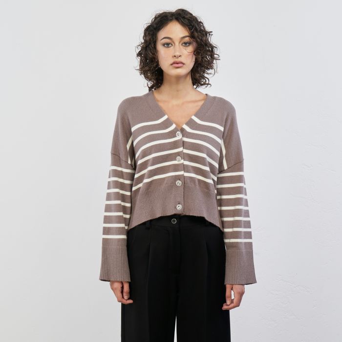 Maglia beige a righe con bottoni