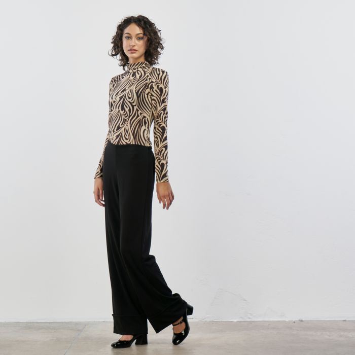 Pantaloni lunghi neri con maxi risvolto