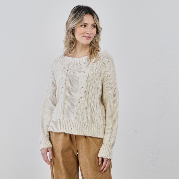 Maglione panna con trecce