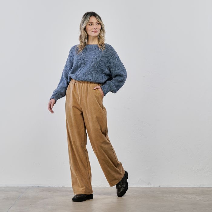 Pantaloni marroni lunghi e ampi in simil velluto a coste