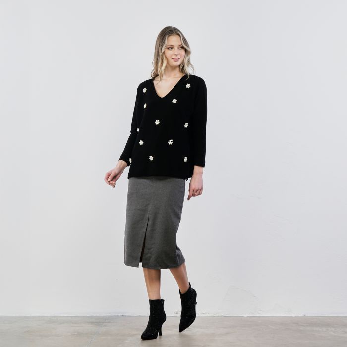 Gonna grigia midi a tubino con spacco