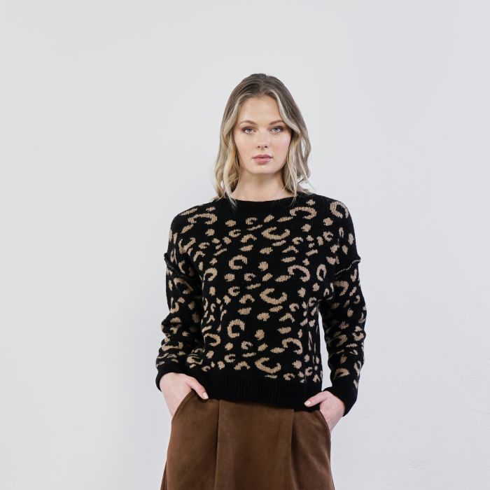 Maglioncino nero e beige in fantasia animalier