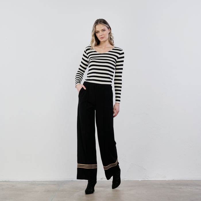 Pantaloni lunghi ampi neri con righe a contrasto