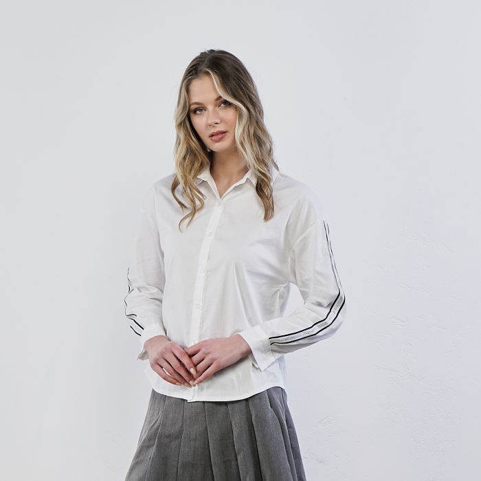 Camicia bianca con banda maniche in lurex