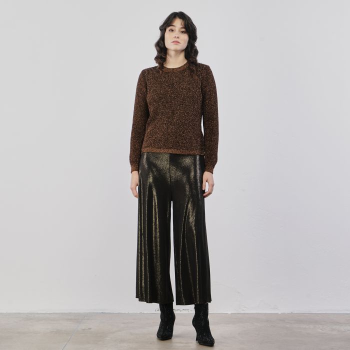 Pantaloni lunghi ampi marroni in lurex