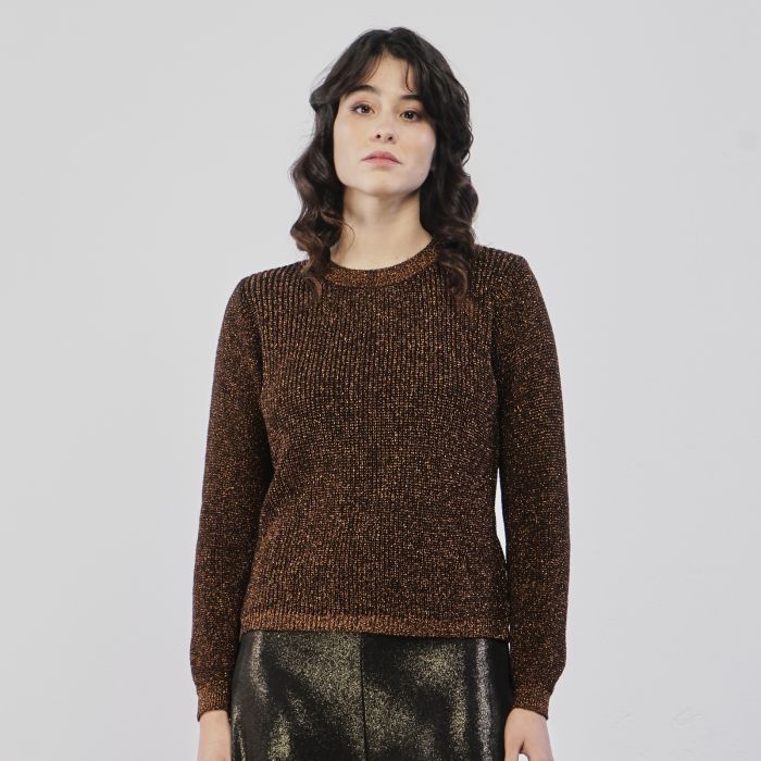 Maglione marrone in tessuto lurex