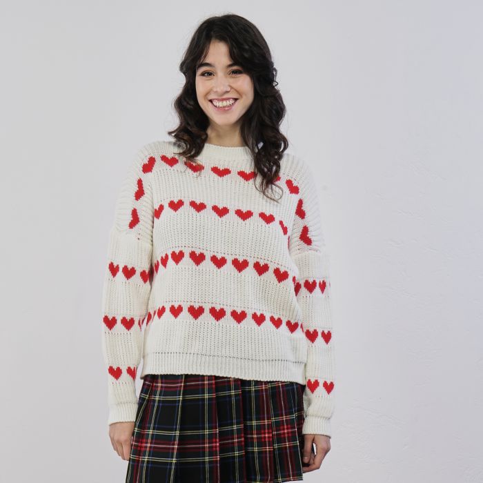 Maglione bianco stampa cuori