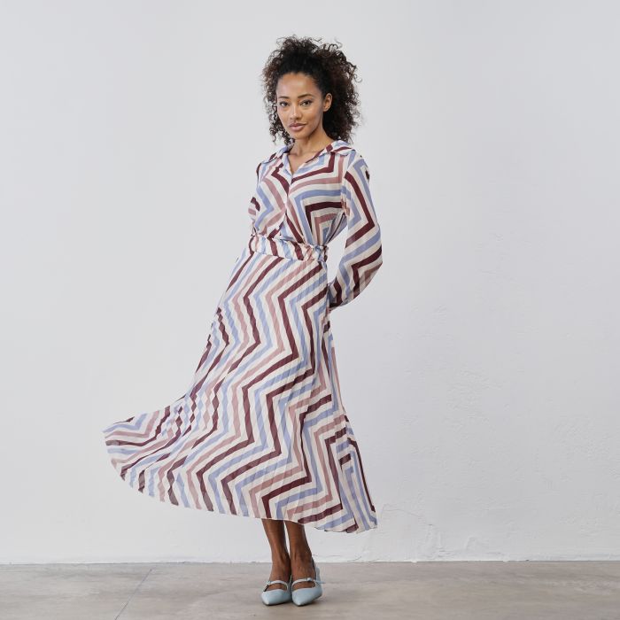 Gonna midi plissetata multicolor con fantasia geometrica