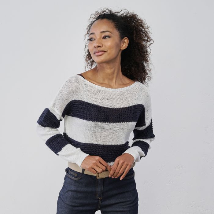 Maglioncino leggero bianco e blu a righe