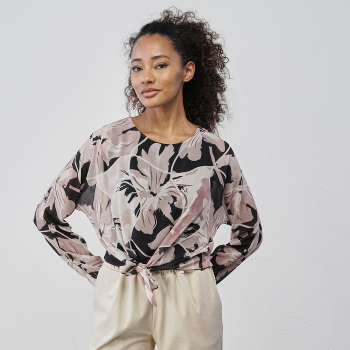 Blusa beige da donna in stampa floreale