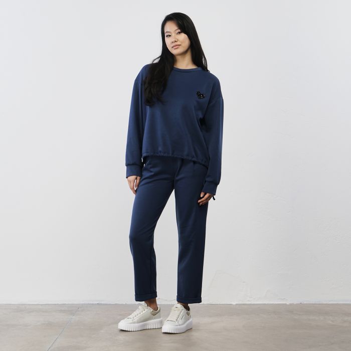 Pantaloni blu da donna in tuta con coulisse