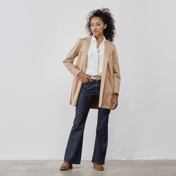 Cappotto leggero beige da donna con tasche