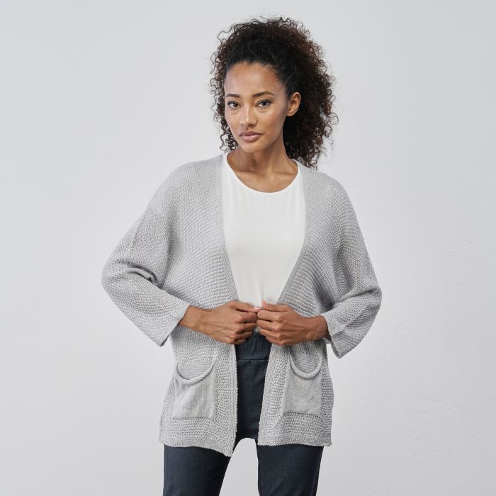Cardigan grigio da donna con tasche