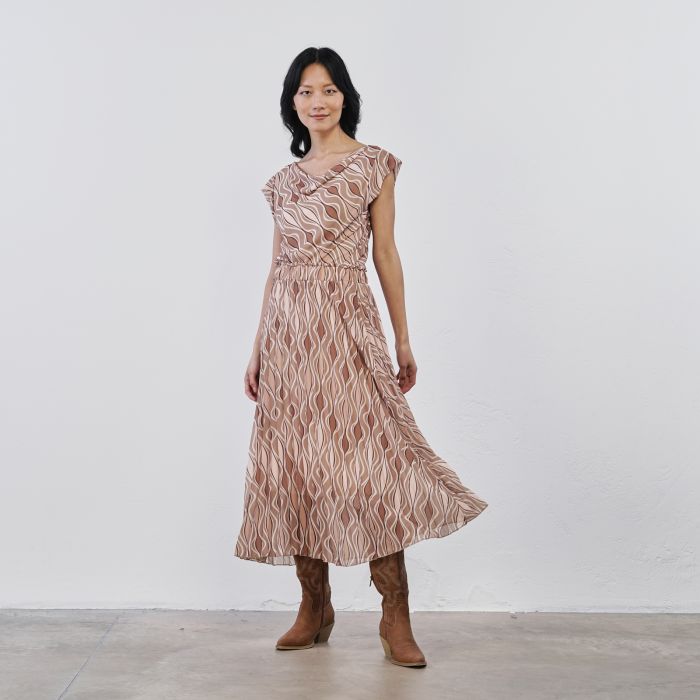 Gonna midi marrone plissettata da donna in fantasia optical