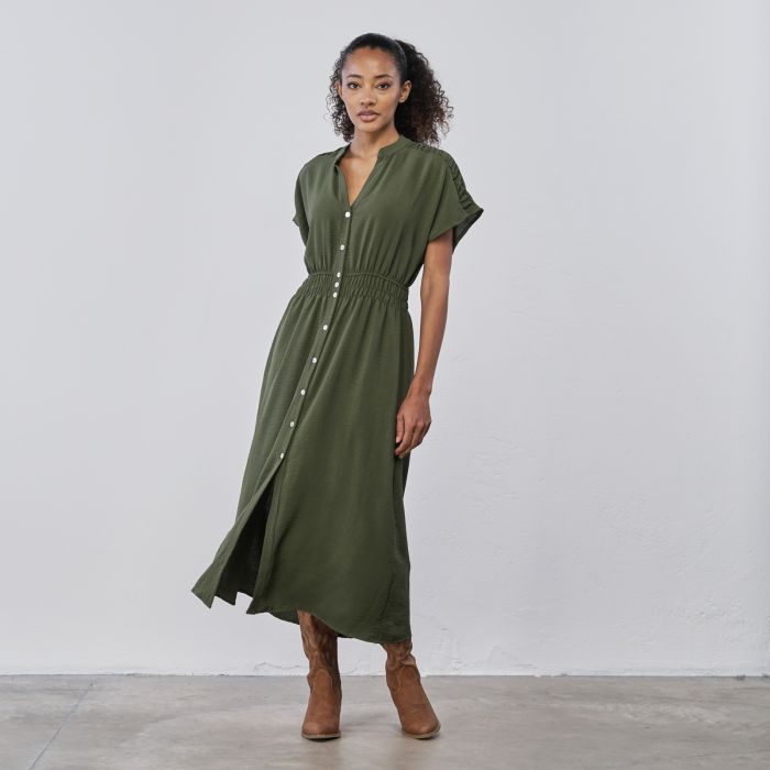 Abito midi verde da donna con bottoni