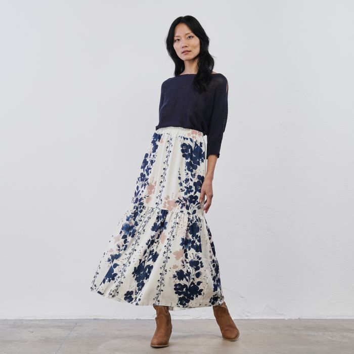 Gonna lunga bianca da donna con stampa floreale