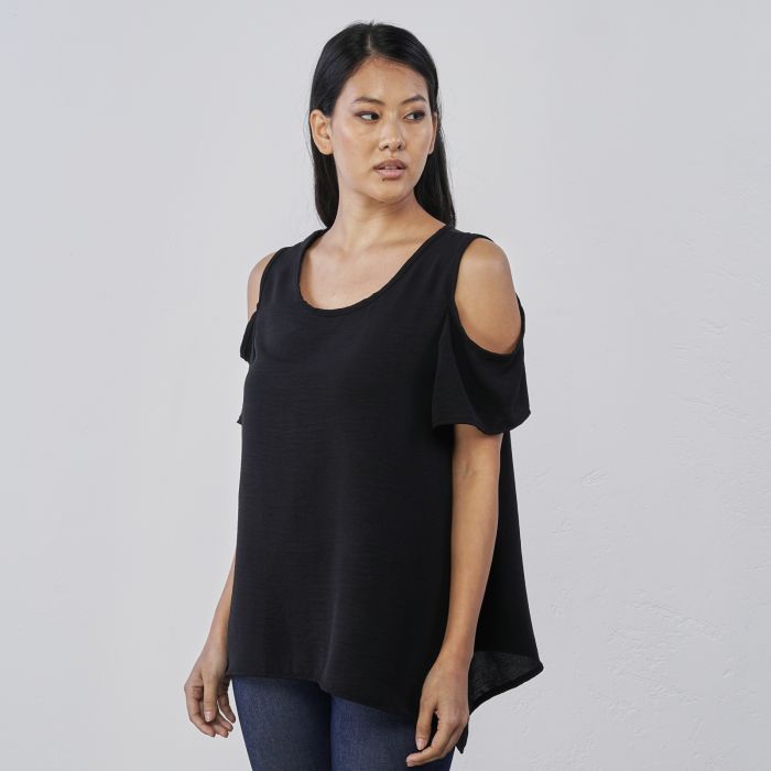 Top nero da donna con dettaglio maniche cut-out