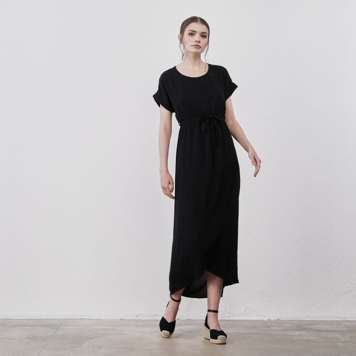 Abito midi nero da donna con fusciacca