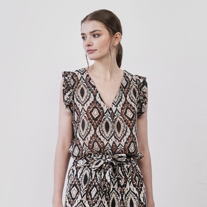 Top marrone da donna con scollo a V