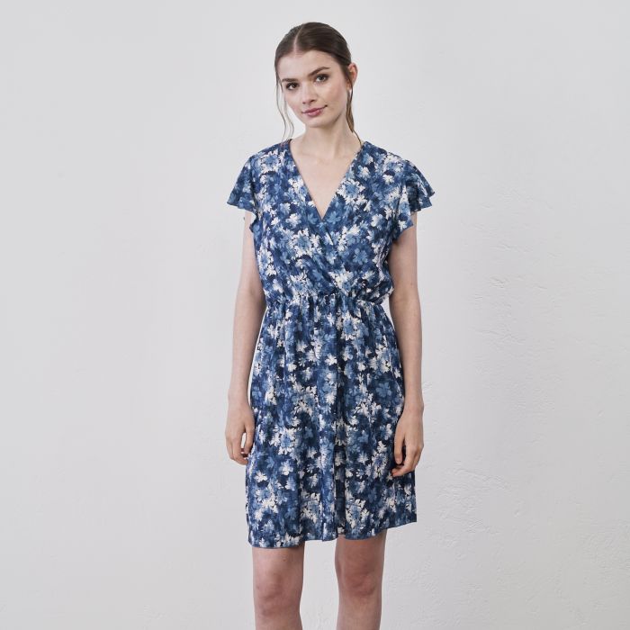 Abito azzurro corto da donna in stampa floreale