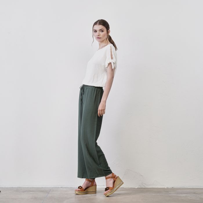 Pantaloni verdi ampi da donna con coulisse in vita