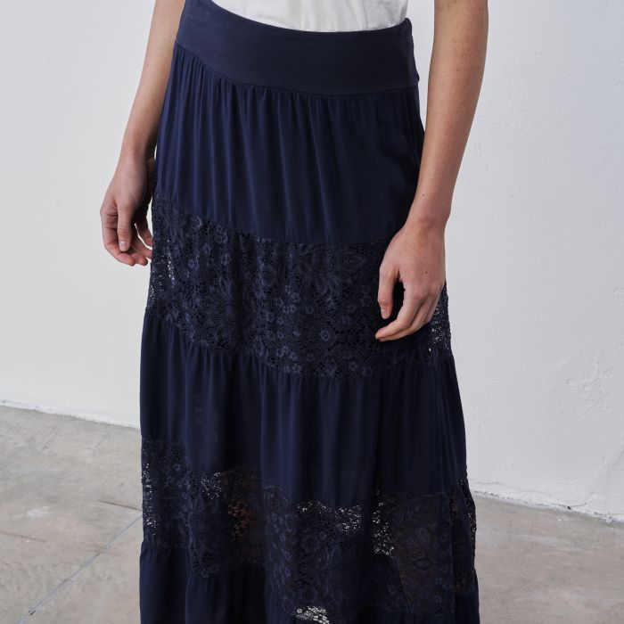 Gonna Maxi In Pizzo A Rete Bellady | Donna | Vita Elastica | Lunghezza Asimmetrica | Leggera