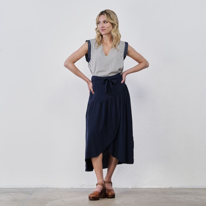 Gonna midi blu da donna con fusciacca in vita