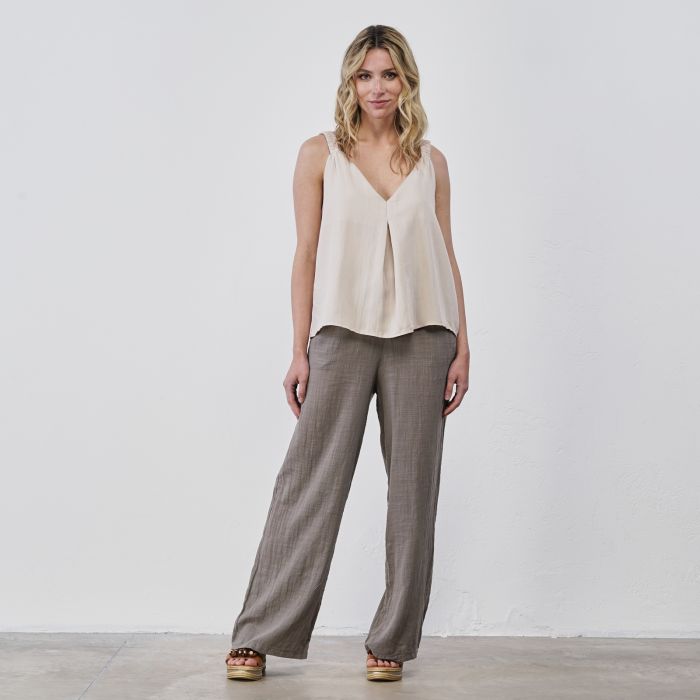 Pantaloni lunghi ampi beige da donna