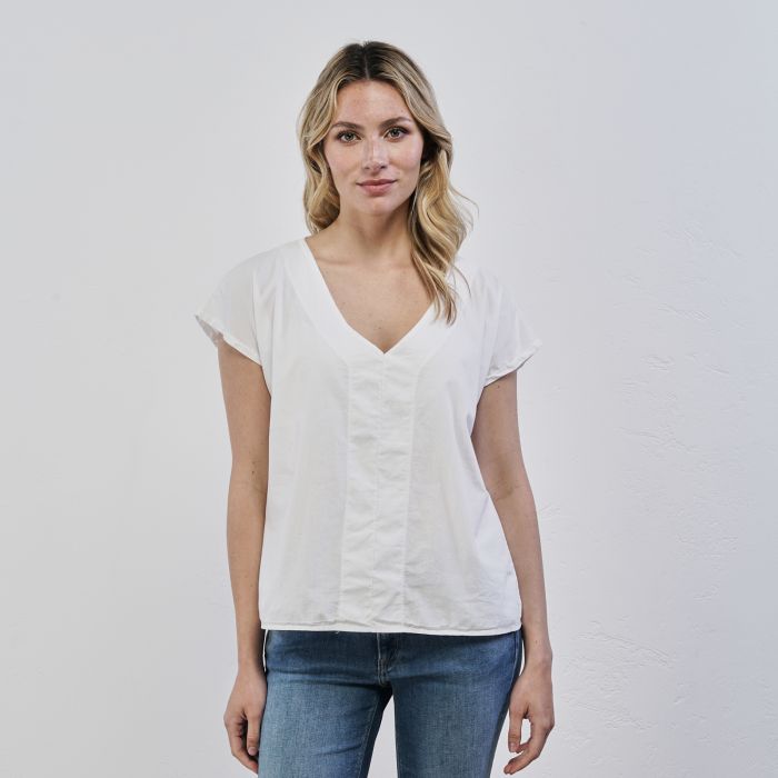 T-shirt bianca da donna in cotone con maniche corte