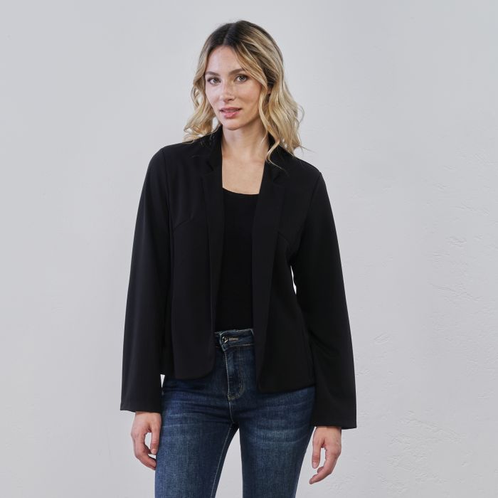 Blazer corto nero da donna senza bottoni