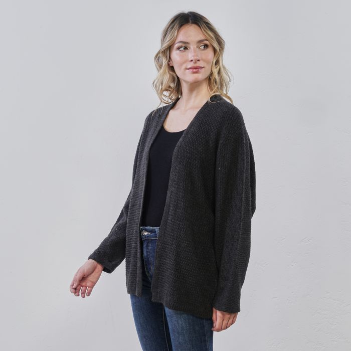 Cardigan grigio da donna in tessuto operato