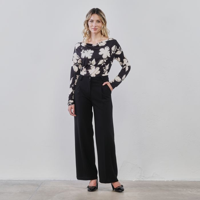 Pantaloni lunghi neri ampi da donna con tasche