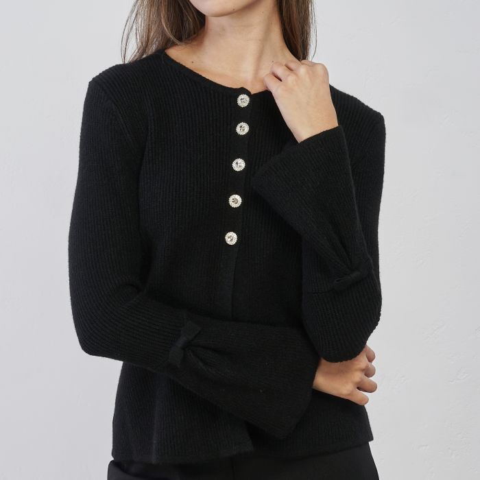 Cardigan polo burro con trecce e bottoni gioiello HaveOne – Scintille Store