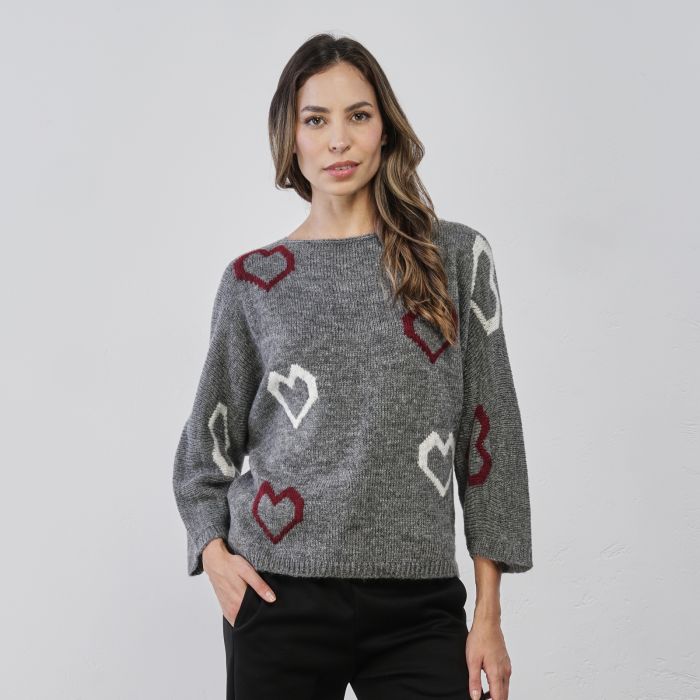 Maglione grigio da donna con cuori