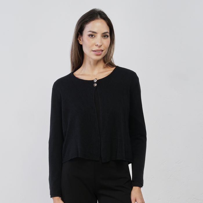 Cardigan nero da donna con bottoni gioiello