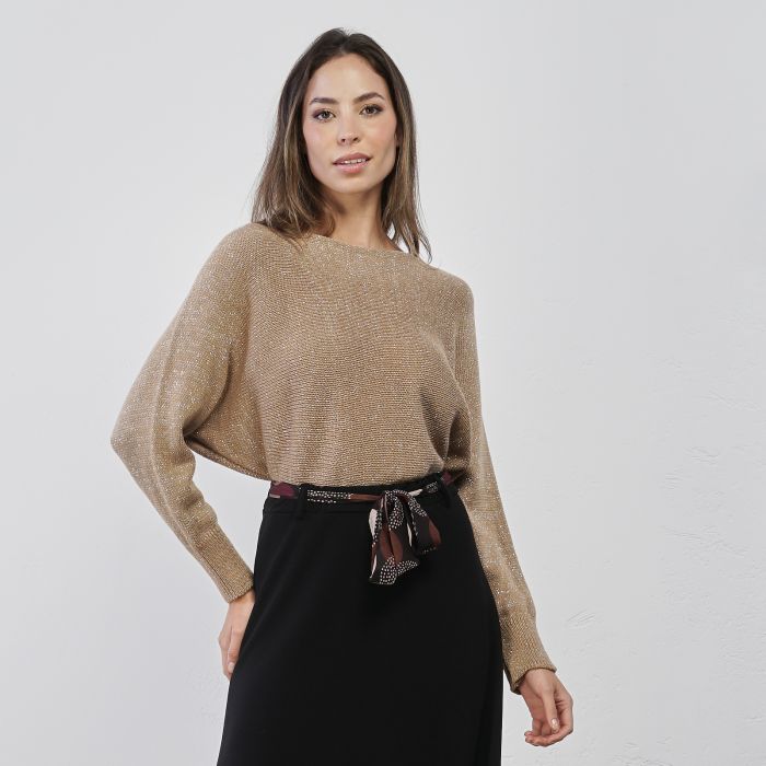 Maglioncino morbido beige da donna in tessuto lurex