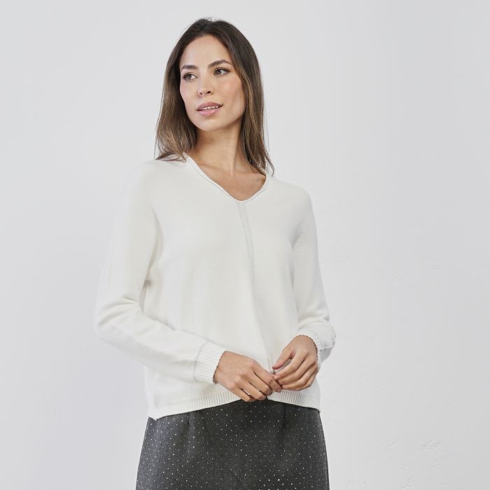 Maglioncino morbido bainco da donna con scollo a V