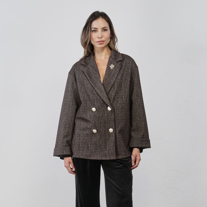 Blazer marrone da donna con spilla